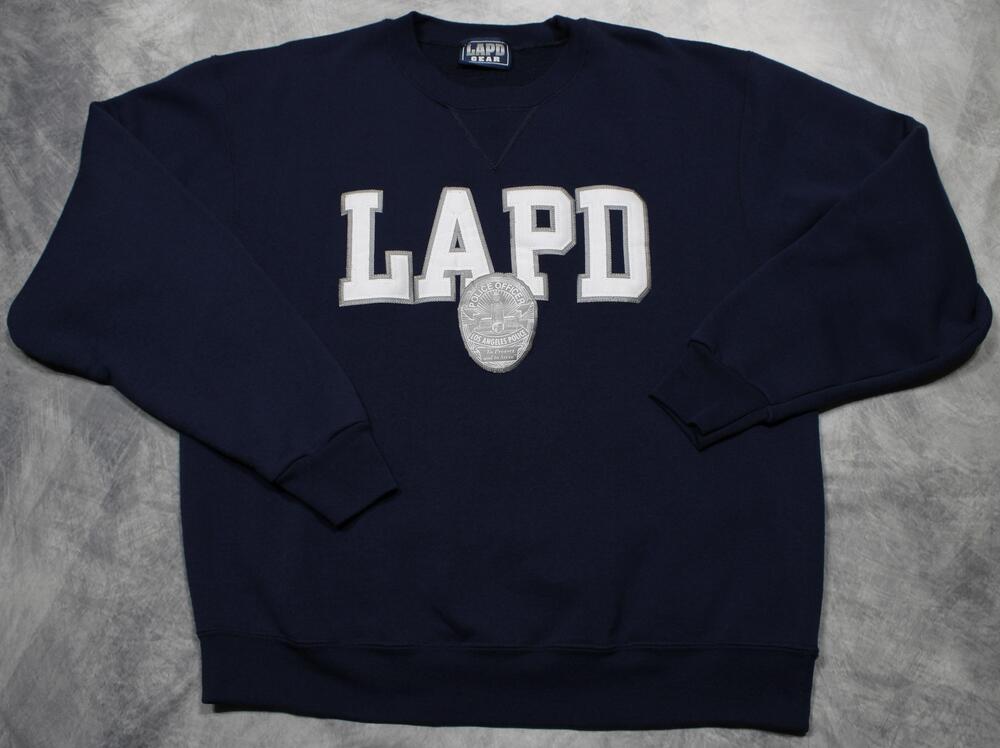 LAPD Sweatshirt Mens Large Navy Blue Fleece Crewneck LAPD Badge Graphic